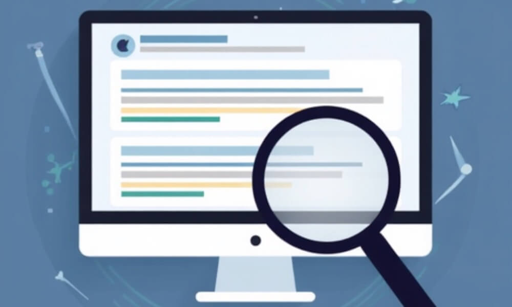 Lupa i komputer, grafika dla artykułu czy strona jest zindeksowana w Google